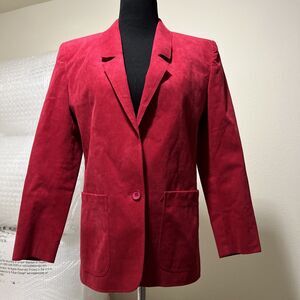 Ultrasuede Womens One Button Blazer Jacket Dark Pink Statement Colorful